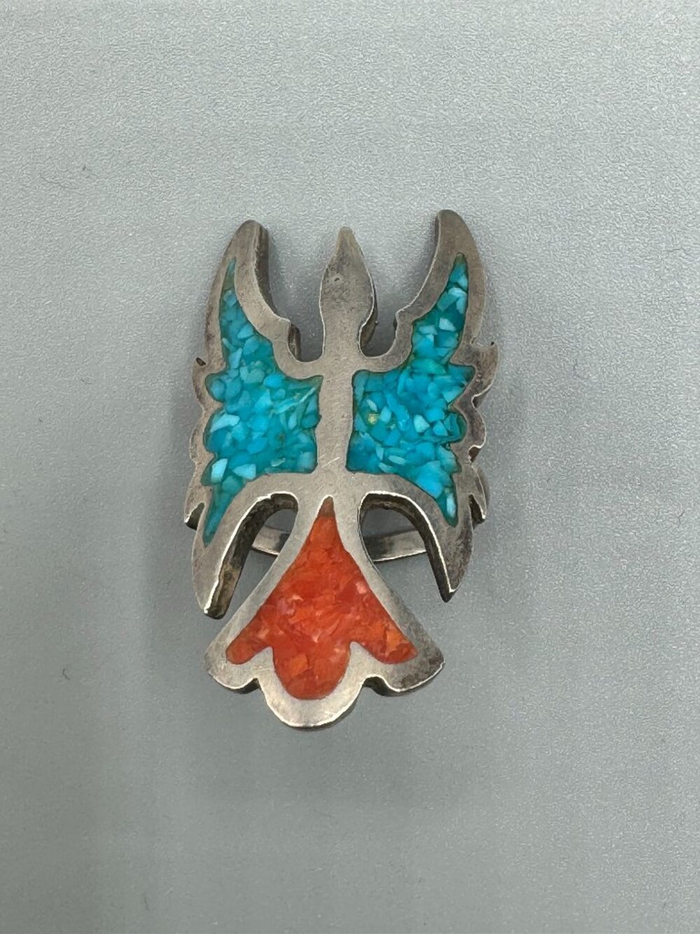 Sterlig ring with turquoise and coral inlay
